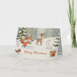 Cartes Pour Fêtes Annuelles Winter Woodland Merry Christmas Forest Animals
