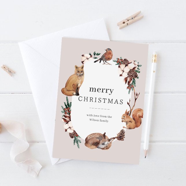 Cartes Pour Fêtes Annuelles Winter Woodland Simple Non-photo Christmas (Créateur téléchargé)