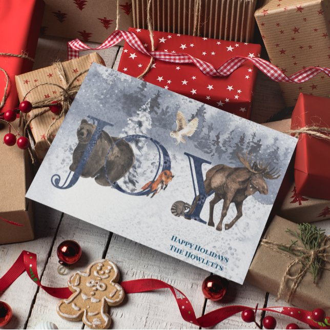 Cartes Pour Fêtes Annuelles Winter Woodland Wonderland JOY Snow (Créateur téléchargé)