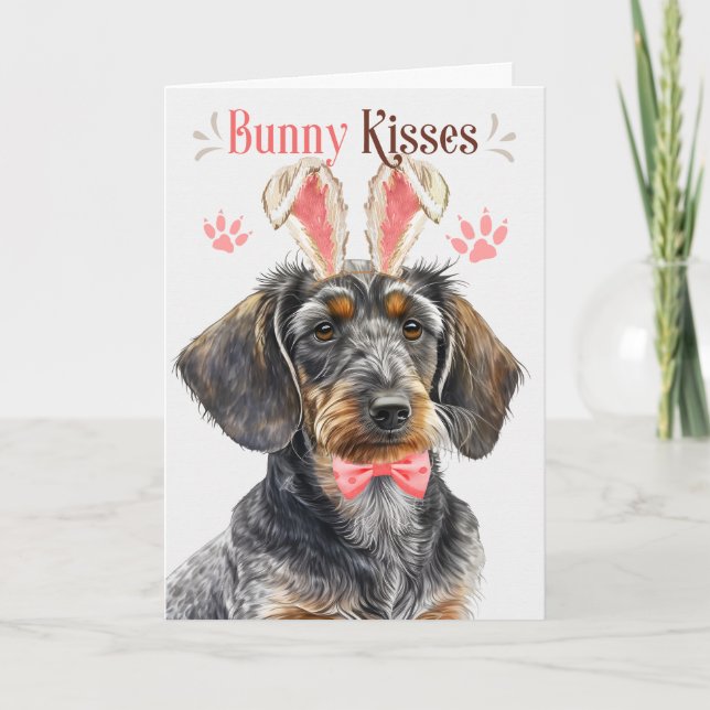 Cartes Pour Fêtes Annuelles Wire Haired Dachshund Chien dans Bunny Ears pour P (Devant)