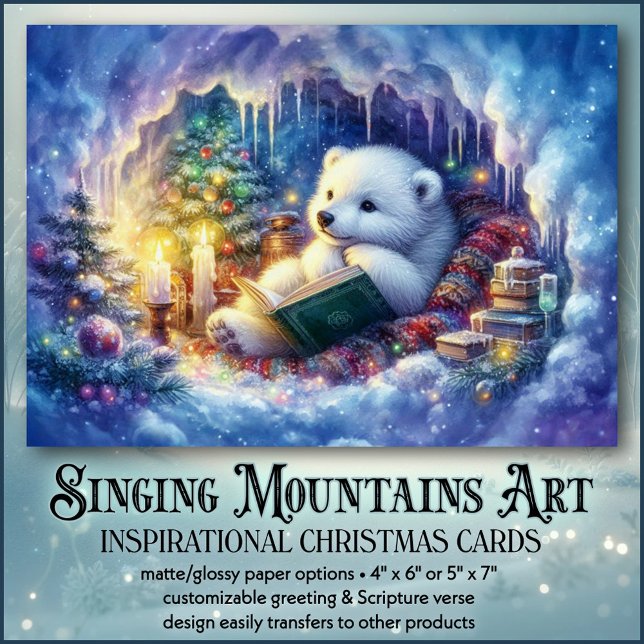 Cartes Pour Fêtes Annuelles Wisdom hiver Ours polaire Livre KJV Bible Noël (Créateur téléchargé)