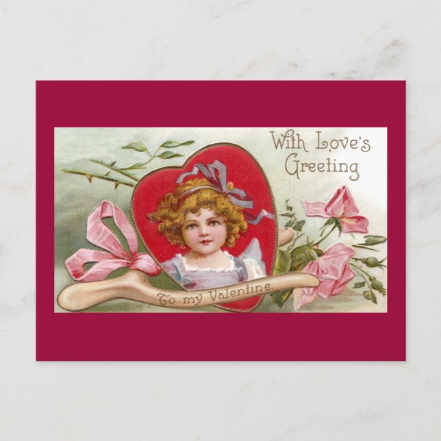 Cartes Pour Fêtes Annuelles Wishbone, roses et cru Valentine de fille (Devant)