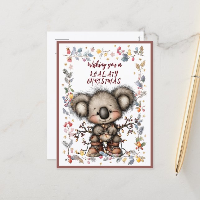 Cartes Pour Fêtes Annuelles Wishing You A Merry KOAL-ATY Christmas (Devant/Arrière en situation)