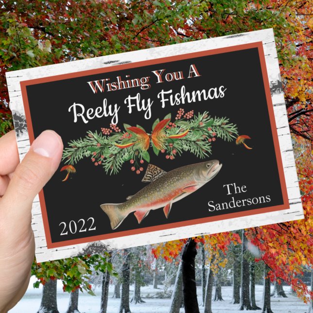 Cartes Pour Fêtes Annuelles Wishing You a Reely Fly Fishmas, Trout Christmas  (Créateur téléchargé)