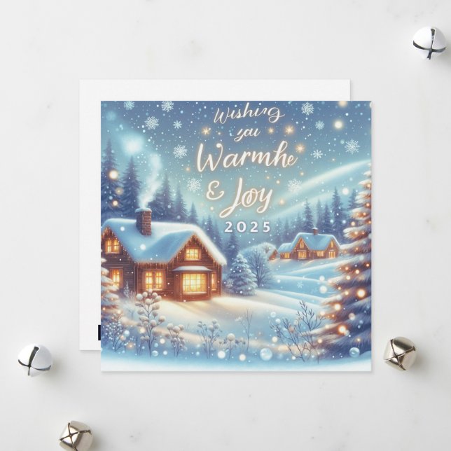 Cartes Pour Fêtes Annuelles Wishing You Warmth & Joy for 2025 (Devant/Arrière en situation)