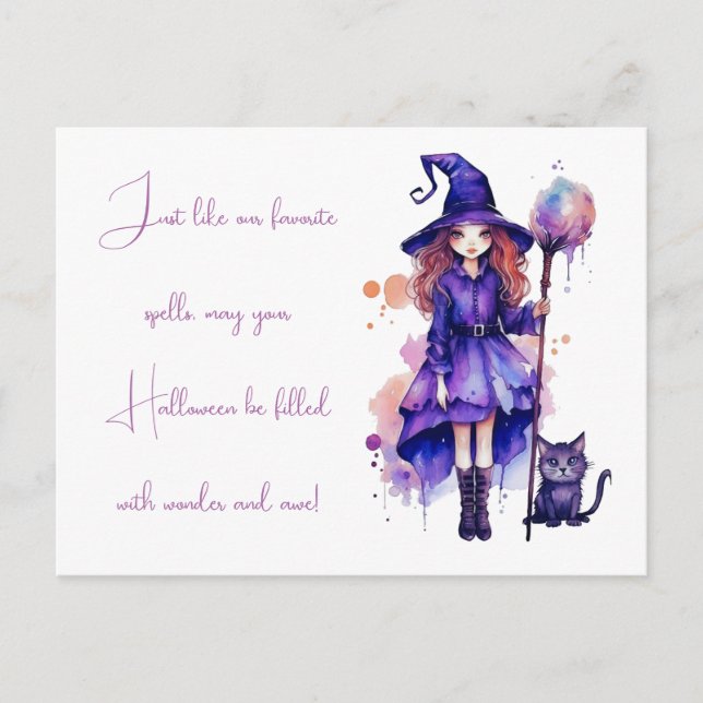 Cartes Pour Fêtes Annuelles Witch Black Cat Wonder et Awe Halloween (Devant)