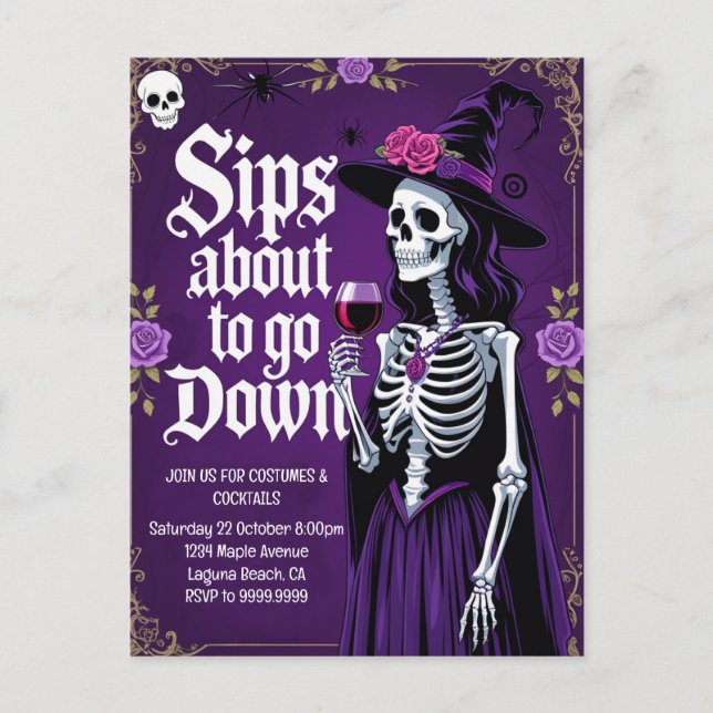 Cartes Pour Fêtes Annuelles Witch Skeleton Halloween (Devant)