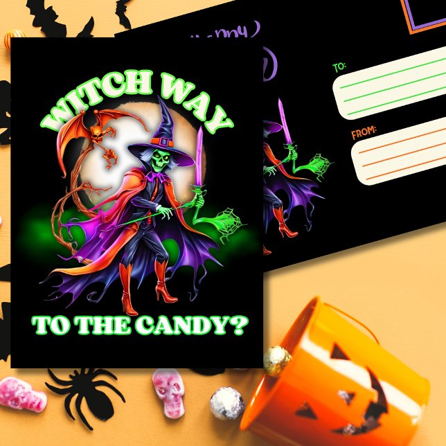 Cartes Pour Fêtes Annuelles Witch Way to the Candy Halloween (Créateur téléchargé)