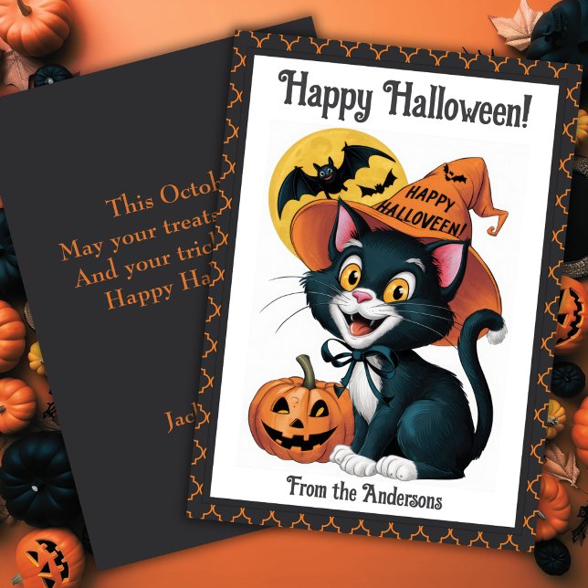 Cartes Pour Fêtes Annuelles Witchy Black Cat Cute Custom Halloween (Witchy Black Cat Cute Custom Halloween Holiday Card)