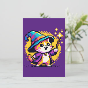 Cartes Pour Fêtes Annuelles Wizard Cat - Art magique Pixel Design Imaginaire