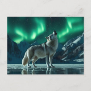 Cartes Pour Fêtes Annuelles Wolf Howling Under the Northern Lights