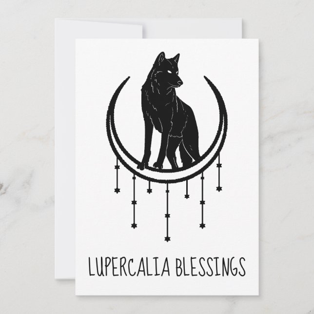 Cartes Pour Fêtes Annuelles Wolf Moon & Stars Black Lupercalia Valentines (Devant)