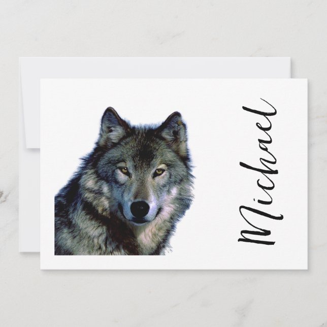 Cartes Pour Fêtes Annuelles Wolf Portrait Votre nom Écriture personnalisée (Devant)