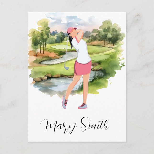 Cartes Pour Fêtes Annuelles Woman Golfer est golfeuse sur terrain de golf aqua (Devant)