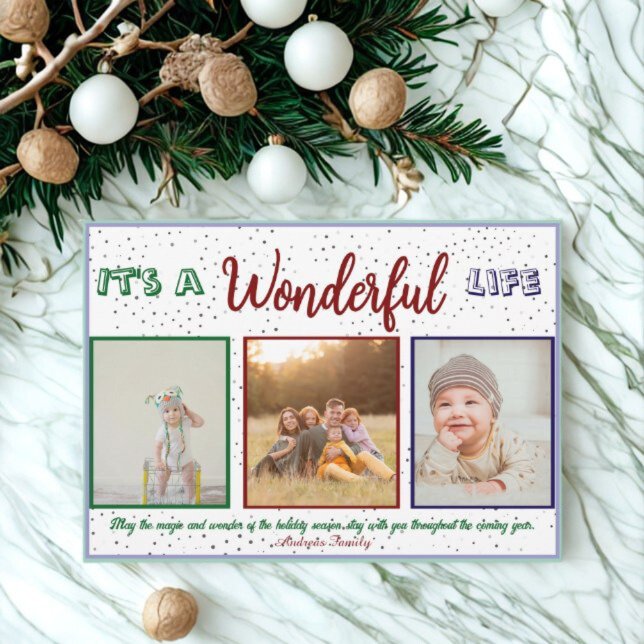 Cartes Pour Fêtes Annuelles Wonderful Life 3 Photo Christmas Holiday Card (Créateur téléchargé)