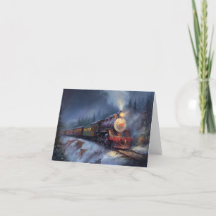 Cartes Pour Fêtes Annuelles Wonderland Train de Noël peinture à l'huile