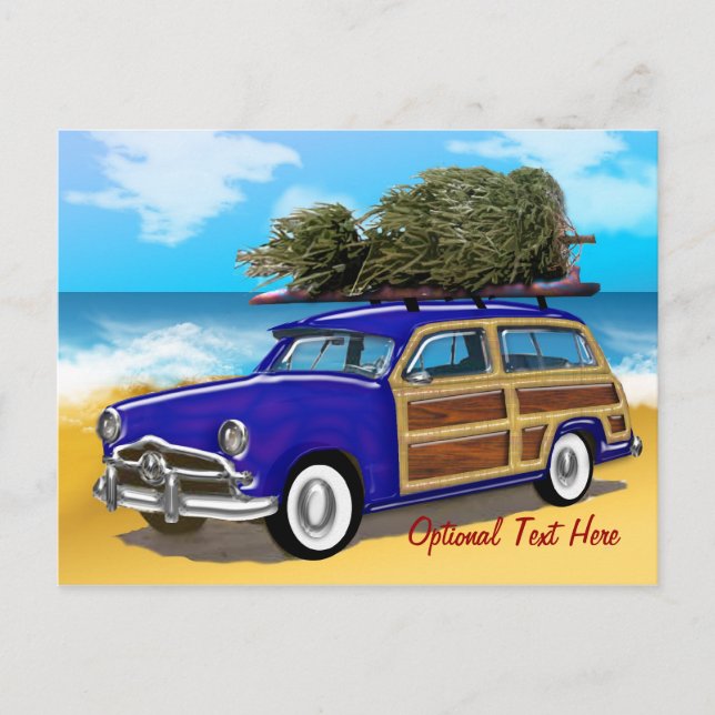 Cartes Pour Fêtes Annuelles Woodie surfant avec l'arbre de Noël (Devant)