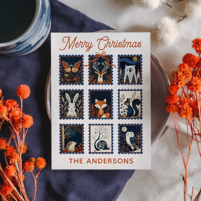 Cartes Pour Fêtes Annuelles Woodland Animal Stamps Collage Merry Christmas  (Créateur téléchargé)