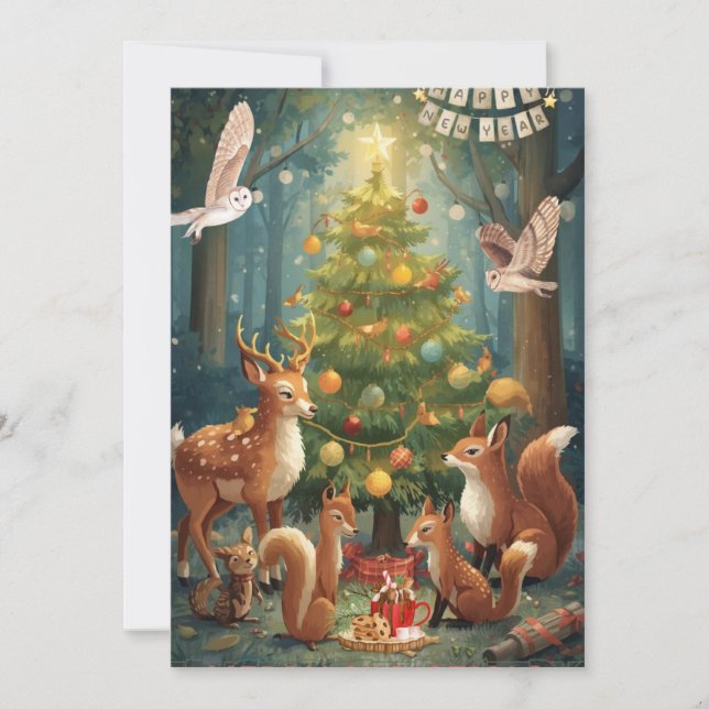 Cartes Pour Fêtes Annuelles Woodland Animals Flat Holiday Card (Devant)