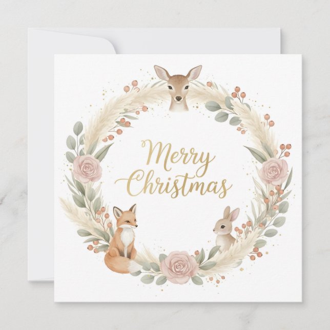Cartes Pour Fêtes Annuelles Woodland Boho Christmas Greeting Card (Devant)