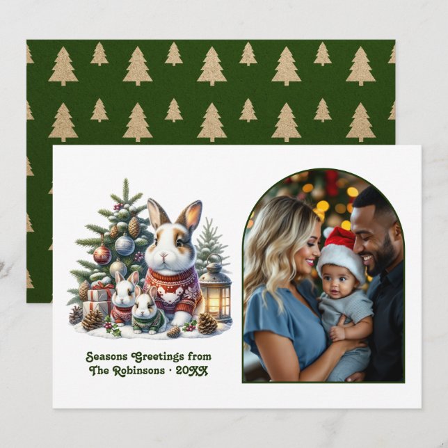 Cartes Pour Fêtes Annuelles Woodland Bunny Family Cozy Forest Christmas Photo (Devant / Derrière)