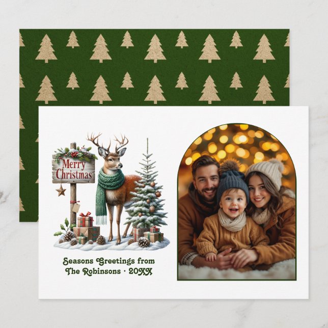 Cartes Pour Fêtes Annuelles Woodland Deer Merry Christmas Rustic Forest Photo (Devant / Derrière)