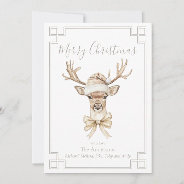 Cartes Pour Fêtes Annuelles Woodland Deer Santa Hat (Devant)