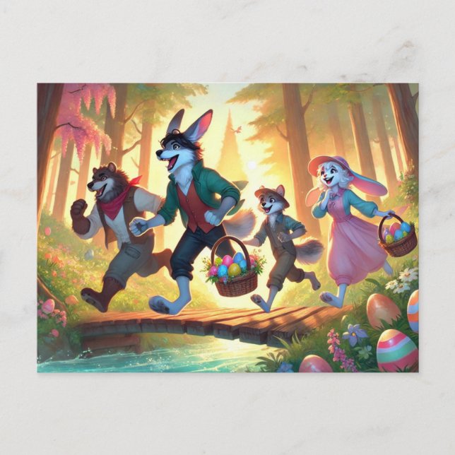Cartes Pour Fêtes Annuelles Woodland Easter Adventure - Joyful Egg Hunt (Devant)