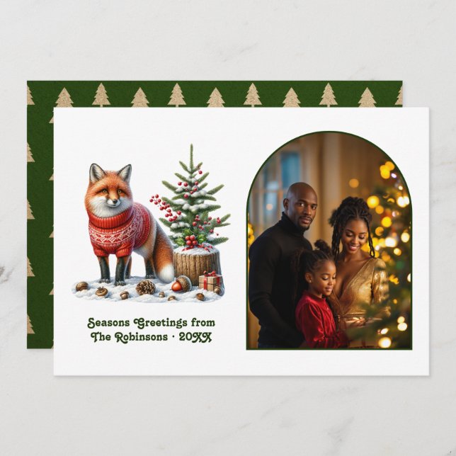 Cartes Pour Fêtes Annuelles Woodland Fox Cozy Forest Christmas Magic Photo (Devant / Derrière)