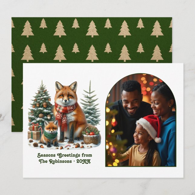 Cartes Pour Fêtes Annuelles Woodland Fox Rustic Forest Christmas Photo (Devant / Derrière)