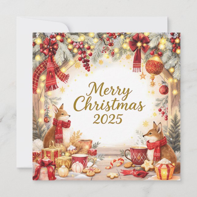 Cartes Pour Fêtes Annuelles Woodland Foxes Custom Photo Christmas Card  (Devant)