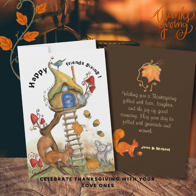 Cartes Pour Fêtes Annuelles Woodland Friendsgiving - Cosy scène d'automne (Woodland Friendsgiving - Cozy Autumn Scene Holiday Card)