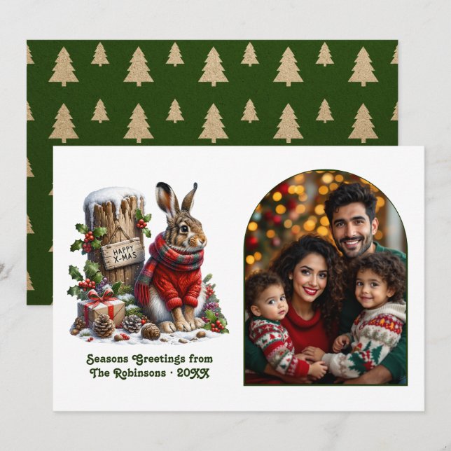 Cartes Pour Fêtes Annuelles Woodland Hare Rustic Forest Cozy Christmas Photo (Devant / Derrière)