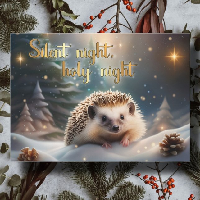 Cartes Pour Fêtes Annuelles Woodland Hedgehog nuit silencieuse Noël chrétien (Créateur téléchargé)