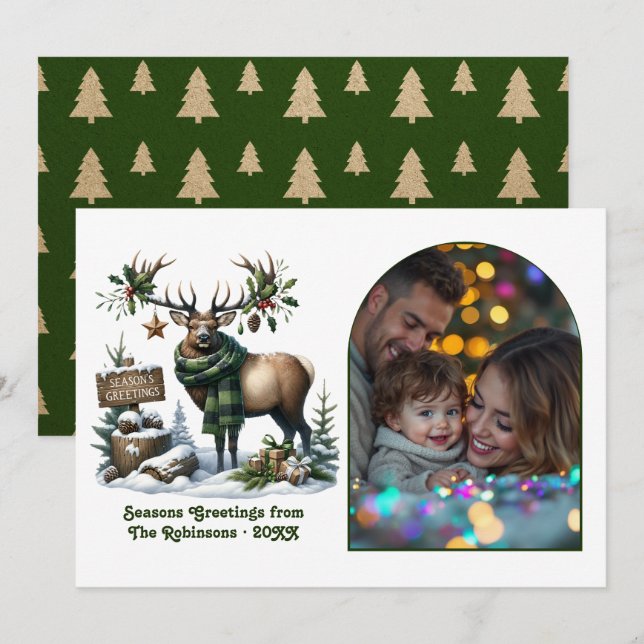 Cartes Pour Fêtes Annuelles Woodland Reindeer Rustic Forest Christmas Photo (Devant / Derrière)