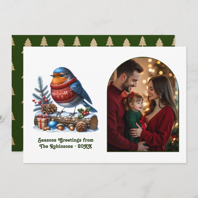 Cartes Pour Fêtes Annuelles Woodland Robin Cozy Forest Christmas Magic Photo (Devant / Derrière)