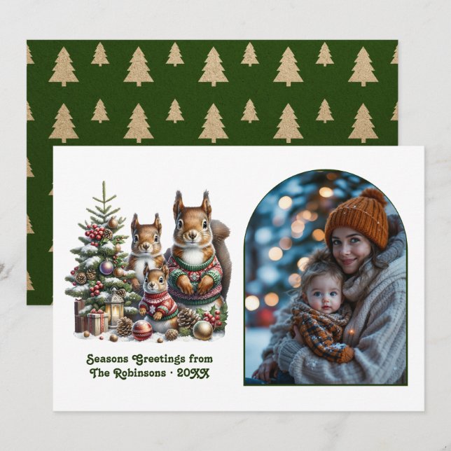 Cartes Pour Fêtes Annuelles Woodland Squirrel Family Cozy Forest Christmas (Devant / Derrière)