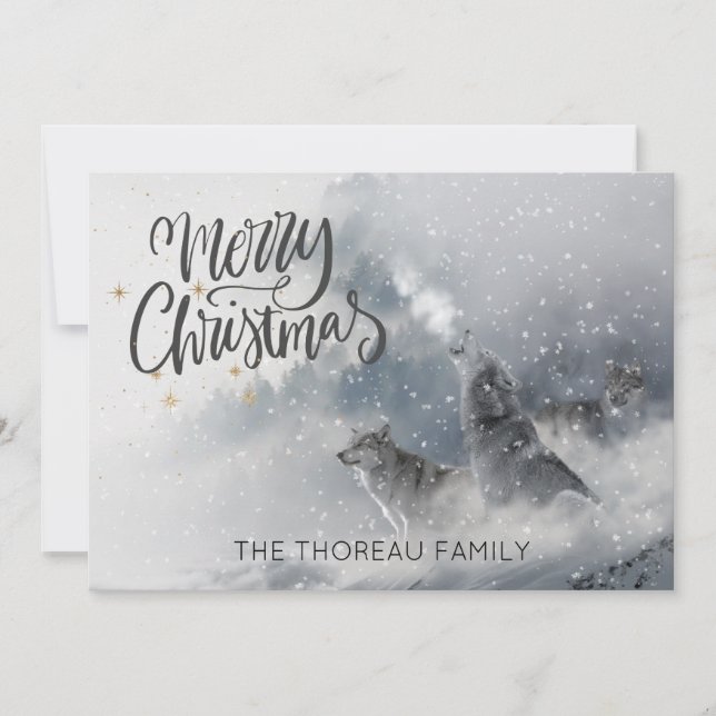 Cartes Pour Fêtes Annuelles Woodlands Wolves Howell Winter Snow Joyeux Noël (Devant)
