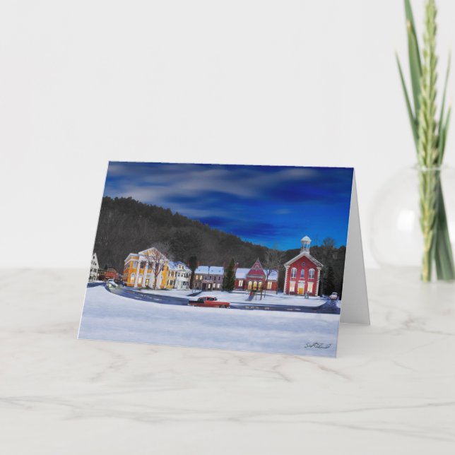 Cartes Pour Fêtes Annuelles Woodstock Vermont par une nuit d'hiver (Devant)