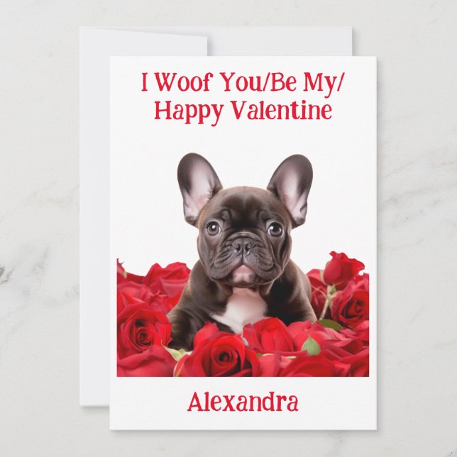Cartes Pour Fêtes Annuelles Woof You/Be My/Happy Valentine French Bulldog Card (Devant)