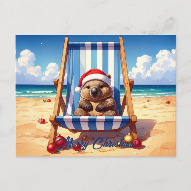 Cartes Pour Fêtes Annuelles Wooly Wombat Santa hat Joyeux Noël (Devant)