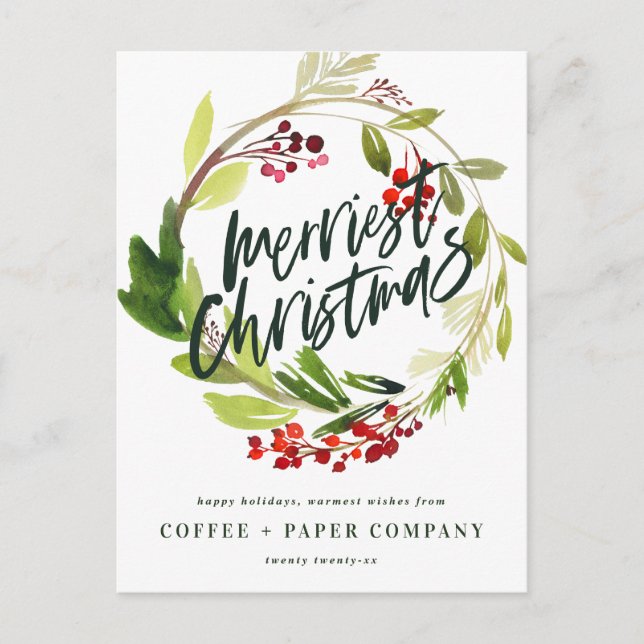 Cartes Pour Fêtes Annuelles Wreath botanique moderne chic entreprise élégant (Devant)