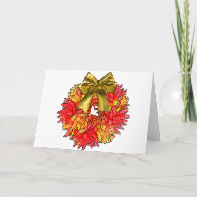 Cartes Pour Fêtes Annuelles Wreath Chili Pepper Séché & Gold Bow (Devant)