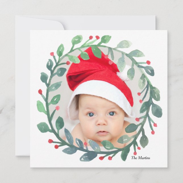 Cartes Pour Fêtes Annuelles Wreath d'aquarelle | Noël (Devant)