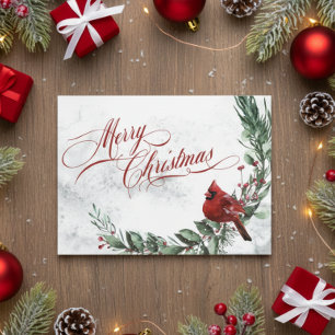 Cartes Pour Fêtes Annuelles Wreath d'hiver et Cardinal rouge Noël
