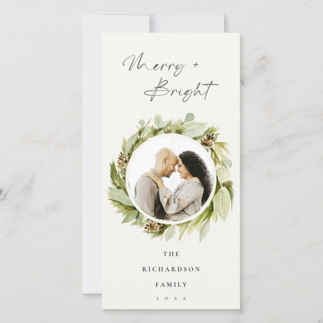 Cartes Pour Fêtes Annuelles Wreath d'hiver Joyeuse et brillante photo de Noël (Devant)