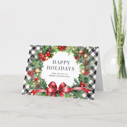 Cartes Pour Fêtes Annuelles Wreath Holly Berries Black Plaid Business