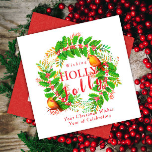 Cartes Pour Fêtes Annuelles Wreath Holly Jolly Family White