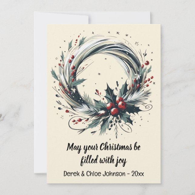 Cartes Pour Fêtes Annuelles Wreath moderne avec Berries de Noël (Devant)