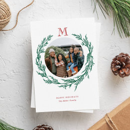 Cartes Pour Fêtes Annuelles Wreath Monogram Photo Holiday Card